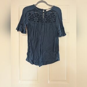 LOFT Navy Lace Accent Blouse